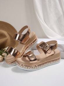 Nuovi arrivi della primavera/estate 2025 Sandali con zeppa e suola in corda, stile europeo, taglie forti, per donna