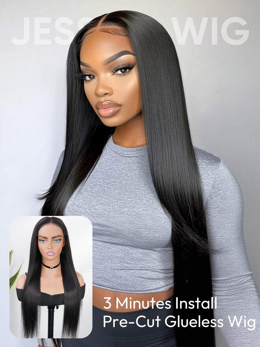 预剪裁 7x5 蕾丝波浪层次剪裁假发，真人发丝，即戴即用，无需胶水，180% 密度，100% 真人发丝，无需胶水，蕾丝前额假发，适合初学者，尺寸 16-26 英寸 - SNatural - 查看 1