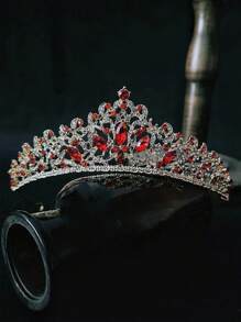1pc Women's Red Multi-Function Casual Bridal Crown Headdress, Wedding Princess Tiara Headpiece, Luxurious, Elegant And Charming, Suitable For Bridal Photography And Weddings