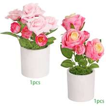 2/3 piezas Decoraciones con maceta de flor de rosa artificial, decoración para fiesta y festival, apto para gabinete, mesa de comedor, sala de estar, estante de TV