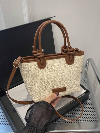 Mini Fashion Imitation Straw Handbag, Suitable For Parties, Outings, Vacations, Shopping And Daily Use, Can Hold Coins, Phones, Suitable For White Collar, College Students, Working Women, Elegant Ladies Handbag, Summer Straw Beach Bag For Women, Vacation Essentials, Perfectly Matching With Beach Accessories Women, Hottest Beach Bags For Women, Fashion Summer Vacation Bag, Beach Essentials Women Bags For Vacation & Holiday, Newest Holiday Bag
