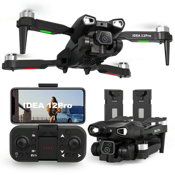 IDEA12 Drohne mit 1080P HD Kamera, 2 Batterien, bürstenloser Motor, faltbarer RC Quadcopter, optischer Flow, WiFi FPV, Mini Drohne für Anfänger und Erwachsene, großartiges Geschenk für Urlaub / Geburtstag