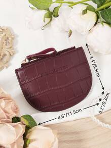 Burgundy Bag Charry Red Bag Wine Red Bag, And Functional Semi-Circle Women's Card Holder With Crocodile Texture, Multi-Card Slots For Credit Card, Bank Card, And ID Card Storage, Zipper Closure For Secure Coin And Card Storage, Ultra-Thin And Lightweight Design For Easy Carry, Ideal For Shopping, Travel, And Daily Use, Perfect Gift For Girlfriend, Mother, Or Teacher