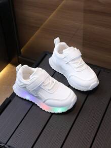 发光男孩发光白色运动鞋，新款春秋韩版钩环软底儿童滑板鞋，女孩 LED 发光鞋 - 白色 - 查看 4