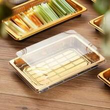 20pcs/Pack Reusable Plastic Cafeteria Trays With Lids, Gold Sushi Boxes, Disposable Rectangle Sashimi Salmon Container, Sandwich & Appetizer Platter, Bento Lunch Box For Picnics - Multicolor - View 10
