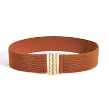 新款弹力腰带，时尚瘦身腰带，适合连衣裙、外套、西装，纯色几何图案金属扣腰带 - 白色 - 查看 6