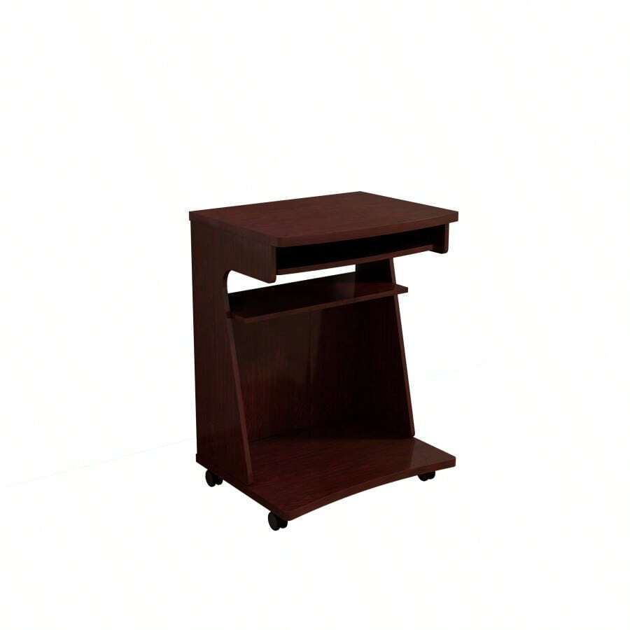 Utility Cart Microwave Cart Kitchen Cart Computer Cart One Gliding Shelf Two Shelves Rounded Corners Mobile On Rolling Castor Wheels Mahogany Color - 紅木如圖 - 查看 1