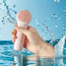 1 件可充电硅胶洁面刷，带热按摩功能 - 振动去角质护肤工具，4 个功能区，USB 可充电锂聚合物电池 - 适用于面部皮肤清洁和护理