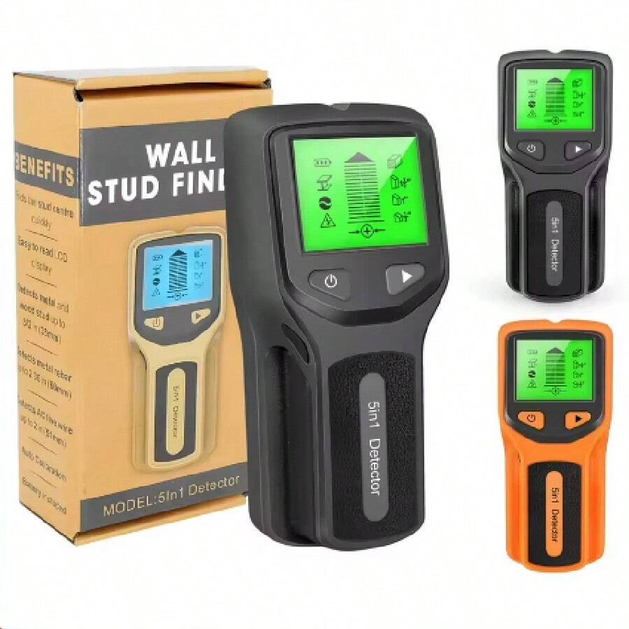 Backlit 5-In-1 Wall Scanner - Stud Finder For Wood, Metal & Live AC Wire Detection - Battery Powered (Batteries Not Included)