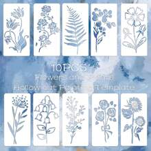 10pcs Handmade Floral Templates, Wild Flowers & Weeds Painting Stencils For Painting, Wooden Card Making, Miniature Natural Vine Herb Basic Creative Art, Painting, Templates. Reusable And Washable DIY Craft