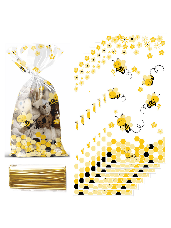 50 pezzi Sacchetti regalo con confezione a tema ape, in plastica e carta, stile semplice con decorazione a nido d'ape e fiori, adatti per matrimoni, feste di compleanno, regali di nozze, distribuzione di regali, articoli economici