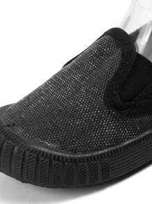 1 Pair Boys' Black Canvas Double Elastic Band Flat Casual Sneakers, Fashionable Simple Style, Comfortable & Breathable For Everyday Wear