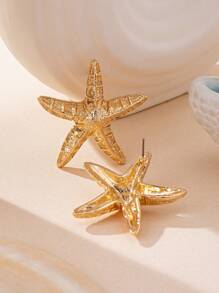 1 对金属海星耳环，简约海洋风格耳钉