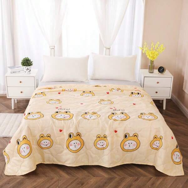 1pc Cartoon Quilted Comforter, Wave Embossed Pattern, 100% Polyester, Comfortable For All Seasons, Machine Washable Bedding, Suitable For Children