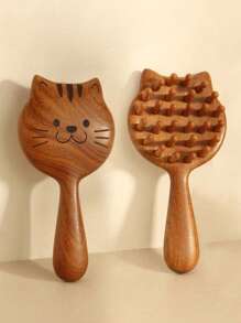 1pc Wooden Wide Tooth Massage Comb, Cute Cat Shaped, Smooth Teeth For Comfortable Scalp Massage, Styling Brush, Gift For Friends,Hair Brush,Comb,Hair Tools,Hair Products And Accessories For Barber Salon Beauty Travel Essentials