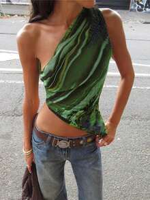 Summer Casual Asymmetric Hem Spaghetti Strap Tops - Cadet Blue - View 3