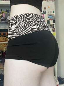 Casual Zebra Print Elastic Shorts Female Skinny Low-Waisted Mini Short Y2K Harajuku Slim Bottoms Summer Homewear 2025 - Black - View 5