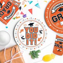 Graduation Table Graduation Party Supplies Graduation Decorations Class Of 2025 Paper Graduation Tableware Kit For Plates, Napkins, Cups, Tablecloth And Hanging 2025 Graduation Party Decorations - Orange - View 7