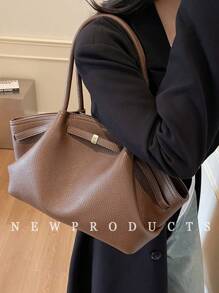 1 件女士复古时尚纯色 PU 皮革单肩包，大容量手提包，双手柄和按扣开合，适合旅行、购物、约会、女士礼物，适合青少年、大学生、初学者和办公室女士，适合办公室、大学、工作、商务、通勤、户外、旅行、野餐 - 咖啡 - 查看 7