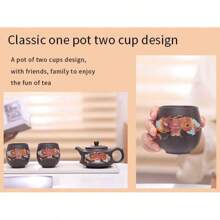 Purple Clay Teapot Golden Dragon Totem High Temperature Color Change Dragon Phoenix Chengxiang Purple Clay Tea Teapot Kung Fu Tea Festival Tea Set (Teapot +2* Teacups)