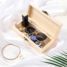 Plain Unfinished Wood Pencil Box, Unpainted Rectangle DIY Artist Tool And Brush Storage Box Case With Locking Clasp, Small