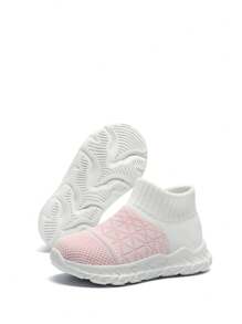 1 par de tênis esportivos leves para bebês/crianças pequenas, primavera/verão, com tecido de malha elástica de dois tons, respirável, macio, sem cadarço, casual, fashion, tênis - Rosa - Ver 5