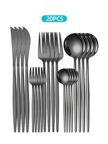 Stainless Steel Elegant Tableware Set, 5/20/30pcs Western Cutlery Set-Includes Dining Knives, Table Forks, Dining Spoons, Teaspoons, Dessert Forks, Forks For Salad/Appetizers/Dessert, And Mini Spoons For Coffee/Tea/Dessert/Cake/Stirring/Fruit/Ice Cream, Reusable Steak Knife, Main Fork, Soup Spoon, Teaspoon