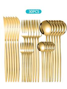 Stainless Steel Elegant Tableware Set, 5/20/30pcs Western Cutlery Set-Includes Dining Knives, Table Forks, Dining Spoons, Teaspoons, Dessert Forks, Forks For Salad/Appetizers/Dessert, And Mini Spoons For Coffee/Tea/Dessert/Cake/Stirring/Fruit/Ice Cream, Reusable Steak Knife, Main Fork, Soup Spoon, Teaspoon