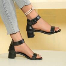 Nieuwe zomersandalen voor dames met blokhak, vierkante neus, sprookjesachtige stijl, veelzijdige sandalen, modieuze sandalen met bandjes en zachte zool. - Zwart - Bekijken 4