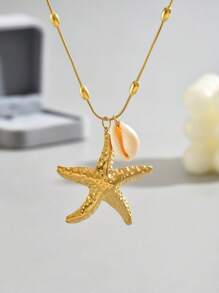 LIEBEIRIS 1 件不锈钢 18k 镀金简约海星吊坠项链，适合女性日常佩戴和送礼 - 金黃色 - 查看 2