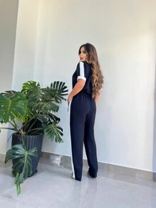 Women's Set: Palazzo Pants And Short-Sleeved Top Summer - 黑色 - 查看 3