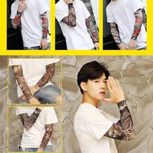 5 paquetes de mangas de tatuaje de flor para el brazo para deportes de equitación y protección solar UV, diseño de desafío definitivo de manga media para hombres y mujeres