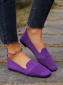 Bailarinas cómodas y ligeras de moda para mujer, con punta cuadrada, para usar tanto en interiores como en exteriores - Morado - Ver 7