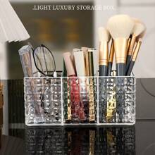 1 件 3/4 节钻石纹透明化妆刷架和化妆品收纳盒 - 梳妆台收纳口红、护肤品、眉笔 | 浴室台面和卧室桌面收纳盒（透明黑/白） - 透明 - 查看 1