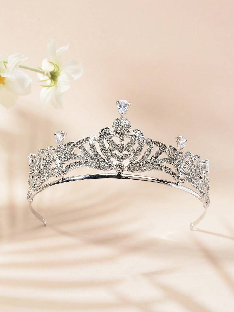 1pc Geometric Pattern Palace Style Zinc Alloy Retro Bridal Crown, Wedding Headpiece, Girls /Birthday Gift, All Year Round - Silver - View 1