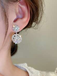 1 Pair Fashionable Elegant Luxury Rhinestone Inlaid Women's Earrings, Suitable For All Seasons, Suitable For Engagement, Banquet, And Wedding Wear, Fashion Bride Earrings, Gift For Girlfriend, Wife, Mother's Day - White - View 2