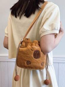 Fashionable Capybara Pattern Plush Crossbody Bag, Can Be Used As A Shoulder Bag, Handbag And Casual Bag, New Bag, - Brown - View 5