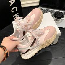De Xun Women's Spring New Thick-Soled Versatile Color-Block Ribbon Height-Increasing Dad Shoes Ballet Sneakers Women Elegant Shoes Women - Peach Pink - View 1