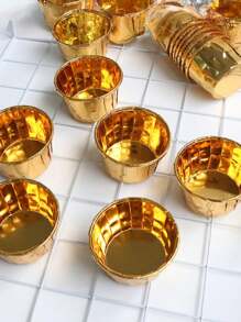 30/50 件圆形铝箔纸杯蛋糕衬垫，不粘防油涂层烘焙杯，耐热铝箔杯，甜点桌烘焙用具，适合生日、婚礼、派对的厨房烘焙工具 - 金色 - 查看 9