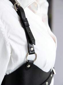 1 件 - 女士性感内衣配饰 - 时尚简约 PU 皮革 - 顶部绑带紧身胸衣腰带 - 身体链可调节腰带 - 适合日常街头穿着 - 节日派对狂欢 - 在俱乐部和其他活动中穿着。 - 黑色 - 查看 4