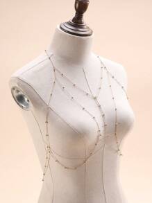 1pc Gold Bling-Bling Rhinestone Bikini Body Chain, Sexy Chest Chain Jewelry For Beach Photography - Gold - View 5