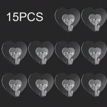透明塑料吸盘挂钩 - 牢固、防水、厨房和浴室用塑料心形实用挂钩、壁挂式储物架、强力粘性透明墙钩 - 無色 - 查看 5