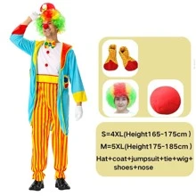 成人小丑服装，搞笑小丑燕尾服套装，舞台表演服装带假发/鞋子/鼻子 - 燕尾小丑服裝 - 查看 1
