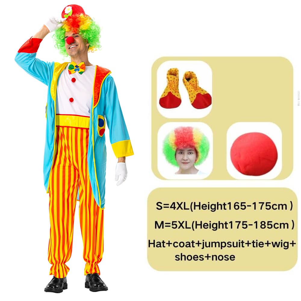 成人小丑服装，搞笑小丑燕尾服套装，舞台表演服装带假发/鞋子/鼻子 - 燕尾小丑服裝 - 查看 1