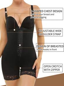 1PC Popular Ladies' Non-Roll Edge Base Layer Suitable For All Seasons, Featuring Elastic Snap Buttons, Detachable Suspenders, Lace Trim, Long Bodysuit, Waist-Cinching, Hip-Lifting, And Shaping One-Piece.