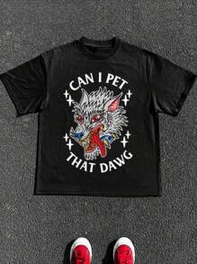 Plus Size 1 Pcs 100% Cotton Pet That Dawg T-Shirt Graphic Print Tops TEE 220g Heavy Cotton T Shirt - 黑色 - 查看 1