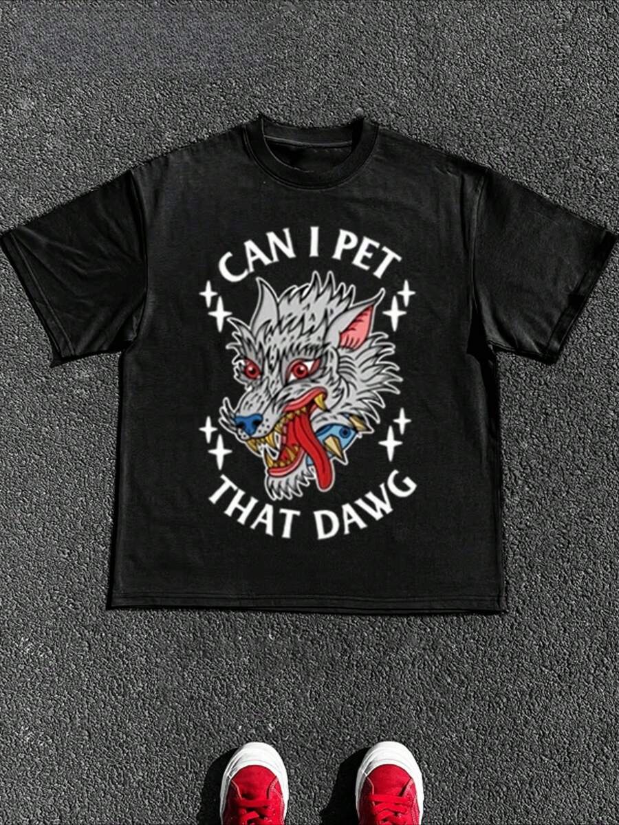 Plus Size 1 Pcs 100% Cotton Pet That Dawg T-Shirt Graphic Print Tops TEE 220g Heavy Cotton T Shirt - 黑色 - 查看 1