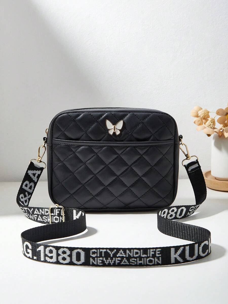 Minimalist Diamond Pattern Quilted Butterfly Embroidered Handbag, Multi-Pocket Casual Crossbody Bag, Sports Camera Bag, Ladies Shoulder Bag, Wallet, School/Business Bag, Personalized Gift, Best Friend Present, Custom Luggage