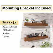 Wall Floating Shelves, Rustic Wood Shelf For Wall Mounted - Wooden Handmade Shelves For Bathroom Kitchen Livingroom(Walnut, 36 Inch - 2 Pack) - 淺胡桃木色 - 查看 5