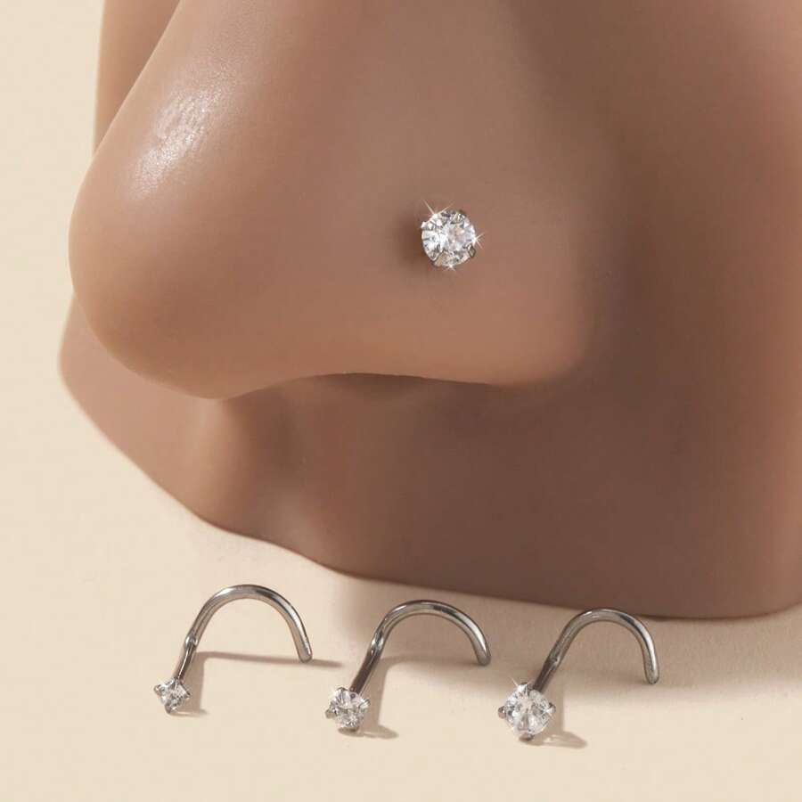 4 chiếc khuyên mũi đính đá CZ thời trang cá nhân hóa, cần xỏ khuyên, bộ trang sức xỏ khuyên mũi tròn bằng thép không gỉ, phù hợp với phụ nữ đeo hàng ngày, phụ kiện xỏ khuyên cơ thể, quà tặng cho bạn bè - bộ 4 món - Xem 1